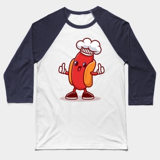 Cute Hotdog Chef Wearing Cap Cartoon Baseball T-Shirt